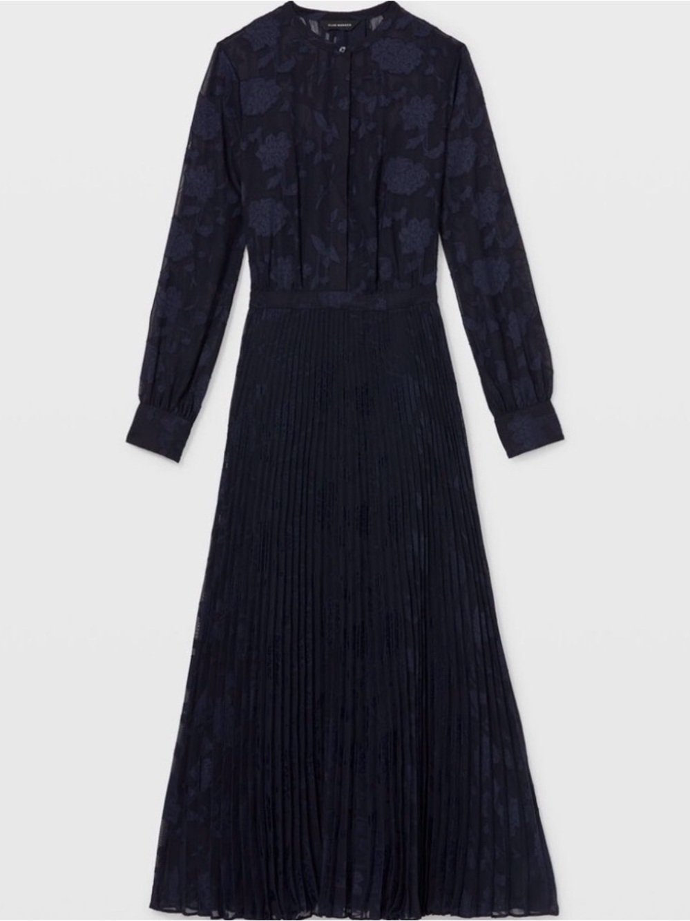 Club Monaco Navy Floral Jacquard Pleated Maxi Dress